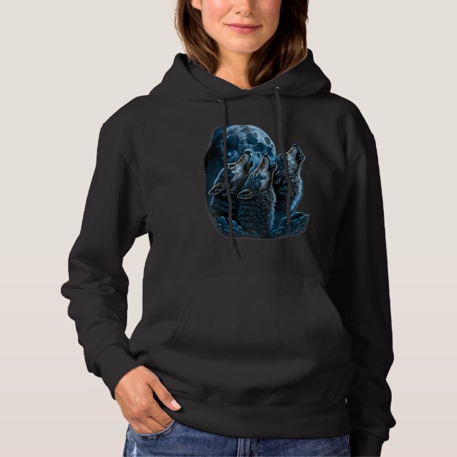 Camiseta Linda Noite Lobo Uivando Para a Lua Raglan B (Frente)