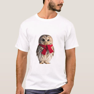 Camiseta Linda Pequena Coruja Vestindo uma Gravata Vermelha