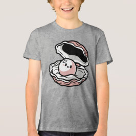 Camiseta Linda Pérola Kawaii em uma Concha Aberta