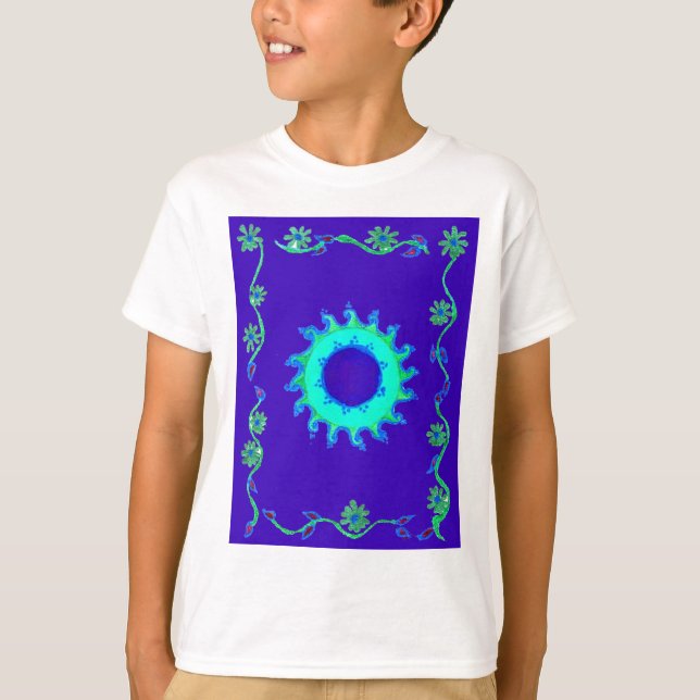 Camiseta Linda pintura de óleo de arte azul iridescente (Frente)