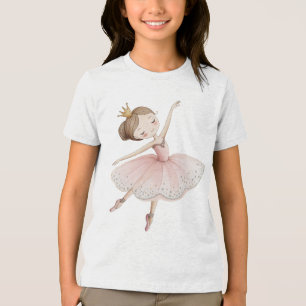 Camiseta Linda Princesa Bailarina Tutu Rosa Aquarela Dourad
