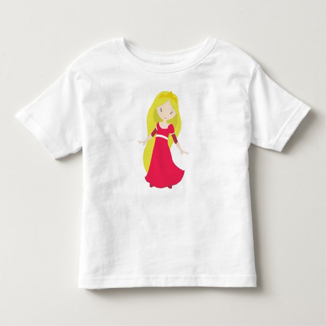 Camiseta Linda Princesa, Coroa, Cabelo Loiro, Vestido Verme (Frente)