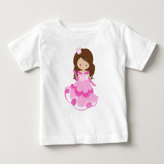 Camiseta Linda Princesa, Coroa, Vestido Rosa, Cabelo Castan (Frente)