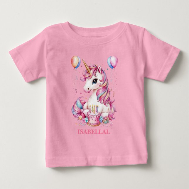 Camiseta Linda princesa mágica unicórnio menina aniversário (Frente)
