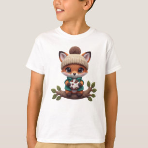Camiseta Linda Raposa de Outono de Crochê com Biscoito – Ar