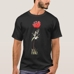 Camiseta Linda Rosa Com Folhas Verdes  Jardineiro de Flores