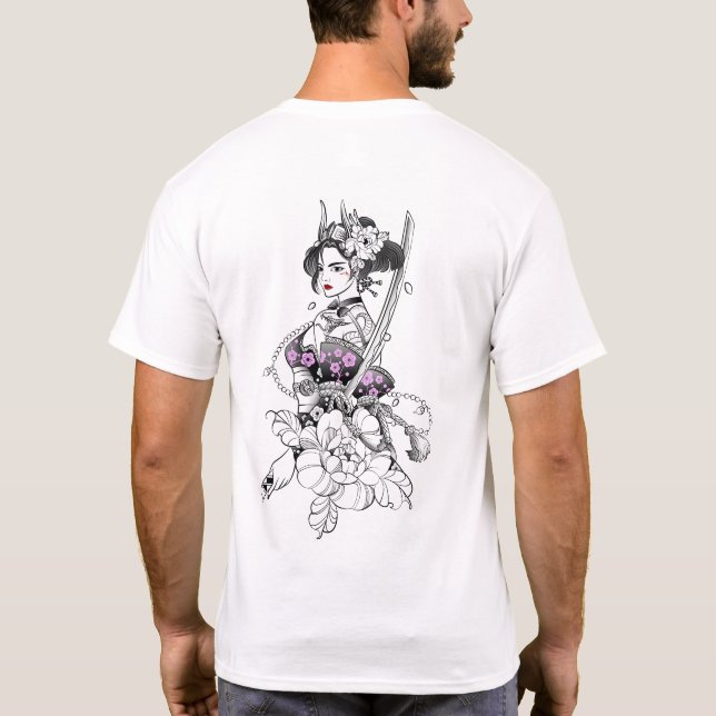 Camiseta "Linda Samurai Geisha com Katana" (Verso)