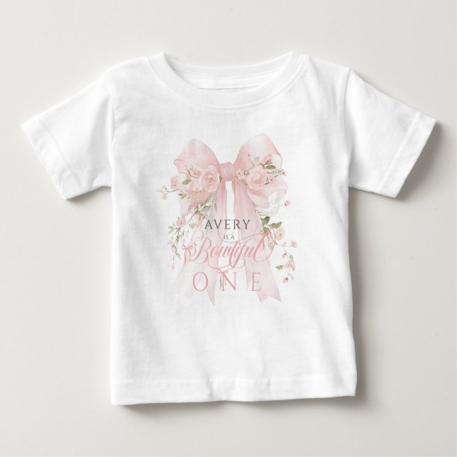 Camiseta Linda Um 1º Aniversário Arco Floral Meninas (Frente)