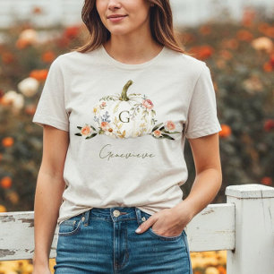 Camiseta Linda Watercolor Floral Pumpkin Monograma Girly