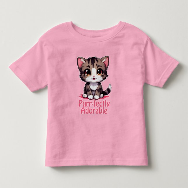 Camiseta Lindamente Adorável Chibi Kawaii Gatinho Rosa (Frente)