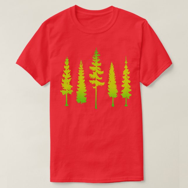 Camiseta Lindas Árvores de Coníferas Vibrantes (Frente do Design)