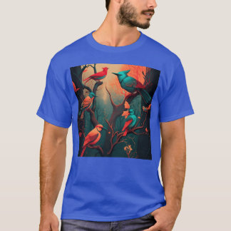 Camiseta Lindas Aves Coloridas Ilustração Trabalho de arte 