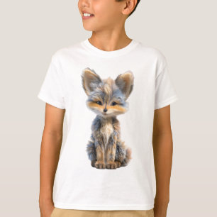 Camiseta Lindas Crianças de Raposa Cinza e Bege Fofinhas