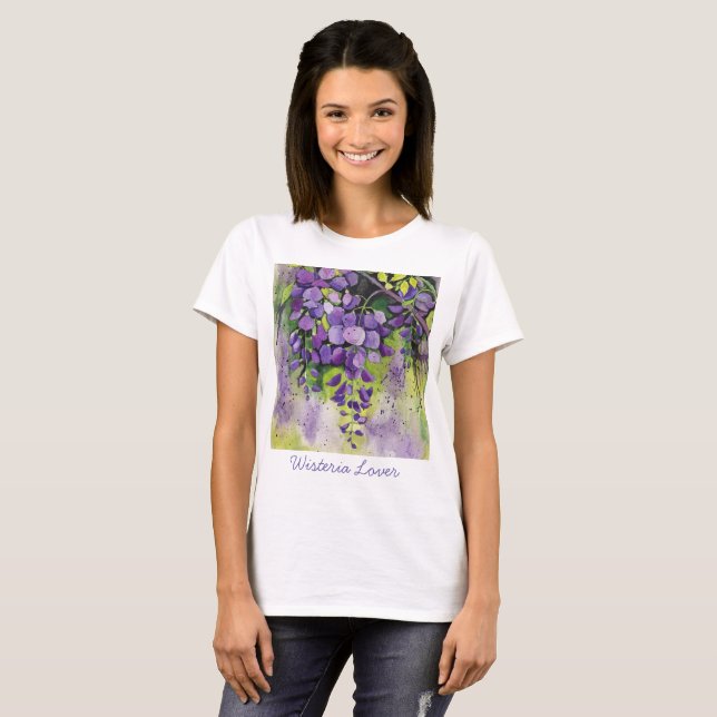 Camiseta Lindas Flores De Wisteria Em Aquarela (Frente Completa)