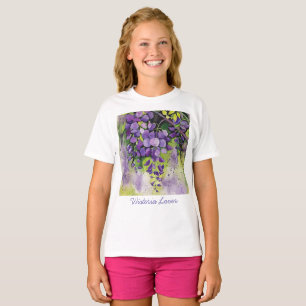 Camiseta Lindas Flores De Wisteria Em Camisa-D-Aquarela