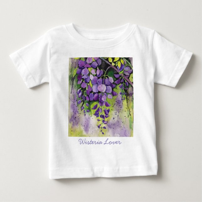 Camiseta Lindas Flores De Wisteria Em Camisa-D-Aquarela (Frente)
