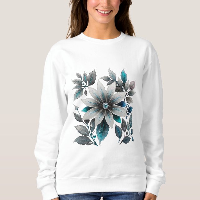Camiseta lindas flores e folhas de gelo (Frente)