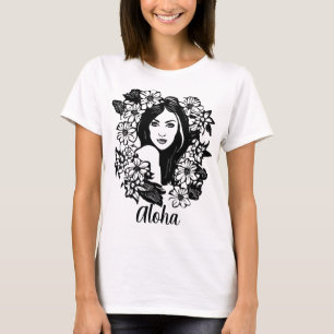 Camiseta Lindas Meninas Com Arte De Linha De Flores