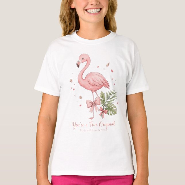 Camiseta Lindas Meninas Flamingo Rosa Floral (Frente)