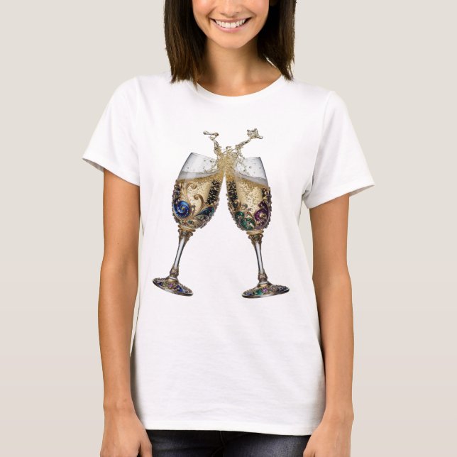 Camiseta Lindas Taças de CHAMPANHE de Prata Tee (Frente)