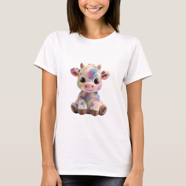 Camiseta Lindas Vaca Bebê com Arco-íris em Aquarela para Mu (Frente)