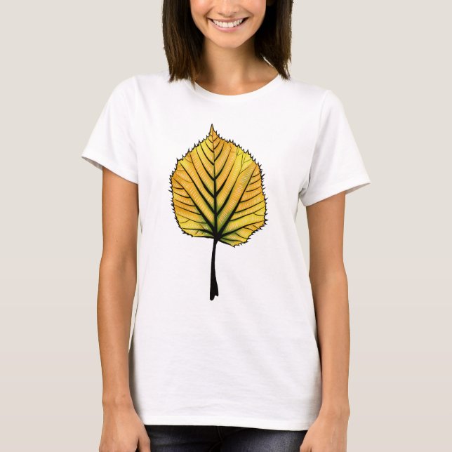Camiseta Linden Fall Leaf Art (Frente)