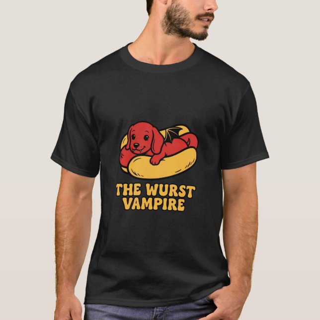 Camiseta Lindíssimo Cachorro Salsicha de Halloween Vampiro  (Frente)