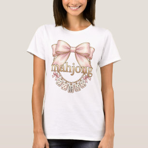 Camiseta Lindo Amuleto de Mahjong com Laço Rosa Coquette Ca