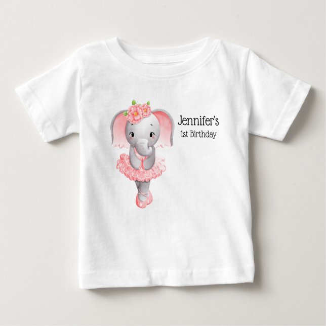 Camiseta Lindo Aniversário de Bailarina Elefante Rosa e Cin (Frente)