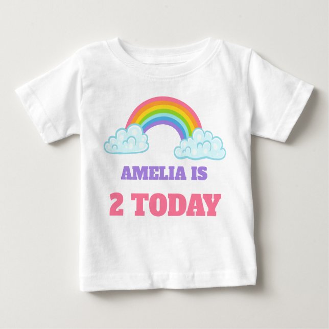 Camiseta Lindo Arco-Íris Infantil Aniversário de 2 Anos Nom (Frente)