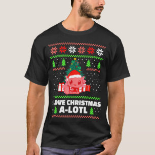 Camiseta Lindo Axolote Eu Amo Natal A-lotl Chapéu de Natal 