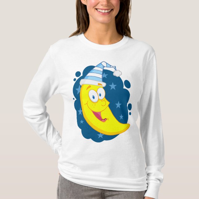 Camiseta Lindo Banana Lua de Desenho Animado em Touca de Do (Frente)