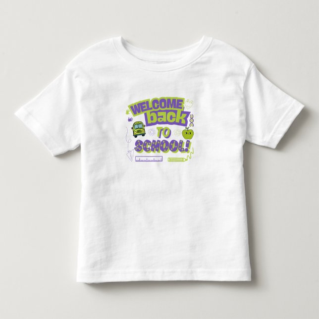 Camiseta Lindo Bem-vindo de Volta à Escola Roxo Verde (Frente)