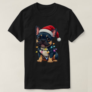 Camiseta Lindo Bulldog Francês Natal Papai Noel Amante de C