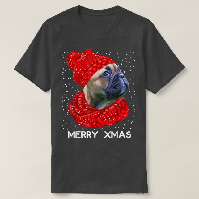 Camiseta Lindo cachecol de chapéu de Bulldogue Francês Aleg (Frente do Design)