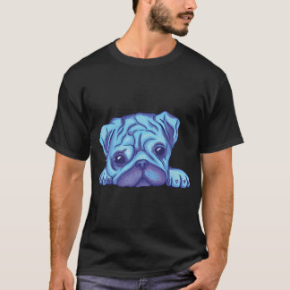 Camiseta Lindo cachorrinho Pug de aquarela azul