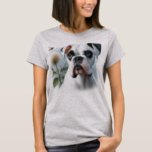 Camiseta Lindo cachorro boxer branco apresentado na naturez