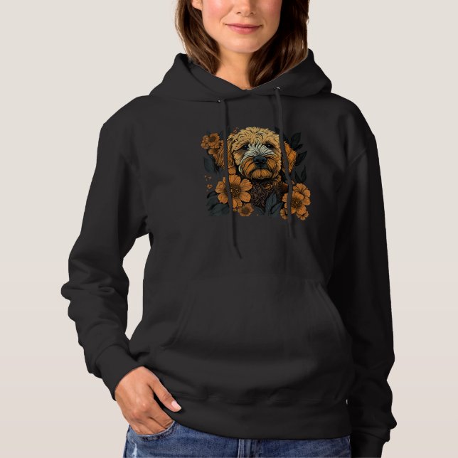 Camiseta Lindo Cachorro Goldendoodle de Flores de Verão Dou (Frente)