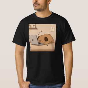Camiseta Lindo Cachorro Marrom Sonolento Dormindo no Laptop