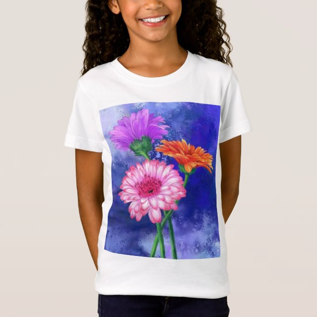 Camiseta Lindo Camisa-T de Gerberas de Três Cores (Frente)
