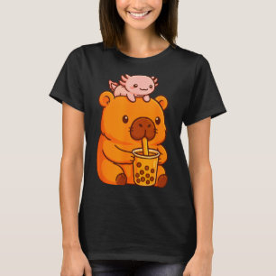 Camiseta Lindo Capivara Bebendo Chá Bubble e Axolote Kawa