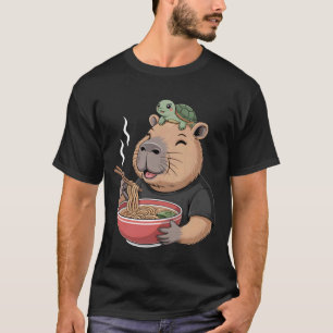 Camiseta Lindo Capivara Comendo Ramen com Tartaruga Comida