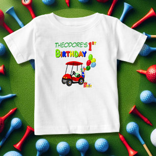 Camiseta Lindo Carrinho de Golfe Vermelho de 1º Aniversário