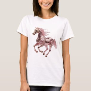 Camiseta Lindo Cavalo Brilhante Rosa Dourado Design Moderno