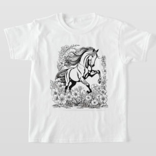 Camiseta Lindo Cavalo de Criação & Flores Pintam uma