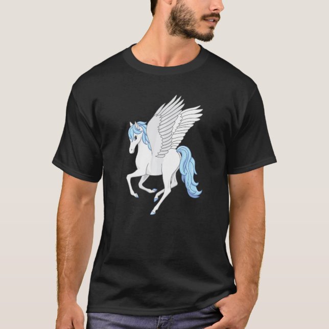 Camiseta Lindo Cavalo Voador Pegasus Branco Azul (Frente)