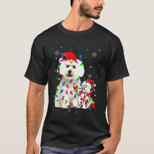 Camiseta Lindo chapéu de Papai Noel maltês Luz de Natal