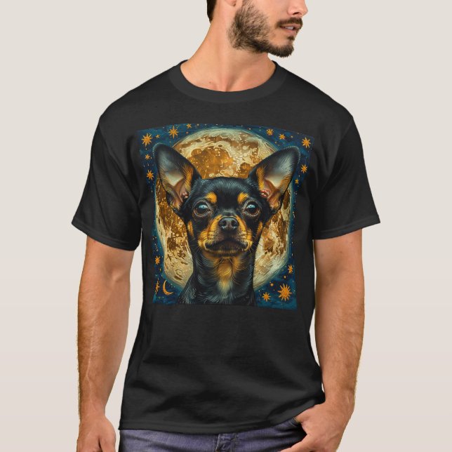 Camiseta Lindo Chihuahua Celestial com Lua e Estrelas (Frente)
