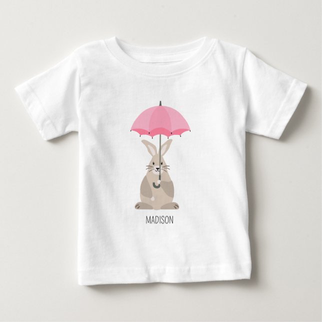 Camiseta Lindo coelho com nome personalizado de guarda-chuv (Frente)
