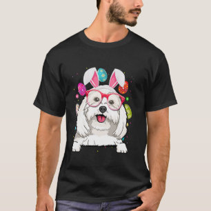 Camiseta Lindo Coelho Rosto de Cachorro Maltês Ovos de Pásc